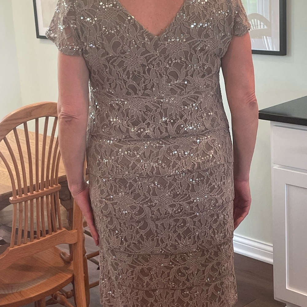 Scarlett Light Coffee Lace Flower Overlay with Silver Sequins.